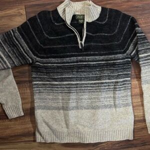 Men Eddie Bauer 100% lambs wool black cream ombré 1/4 zip sweater luxury prep xl